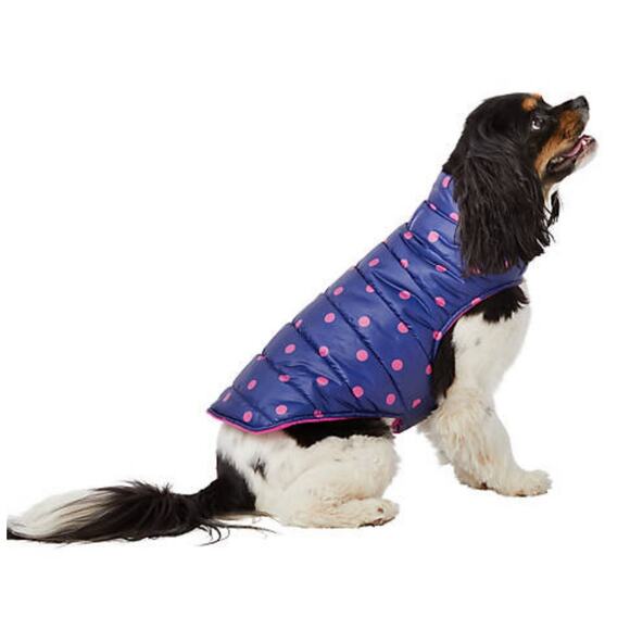 Top Paw Blue Dot Puffer Fleece Lined Dog Jacket Coat Vest Large Winter Spring - Picture 1 of 5